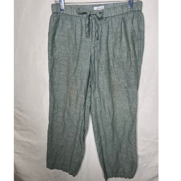 Liz Claiborne Green Linen Blend Jogger Pants Petite Small PS Drawstring Casual - Picture 4 of 7